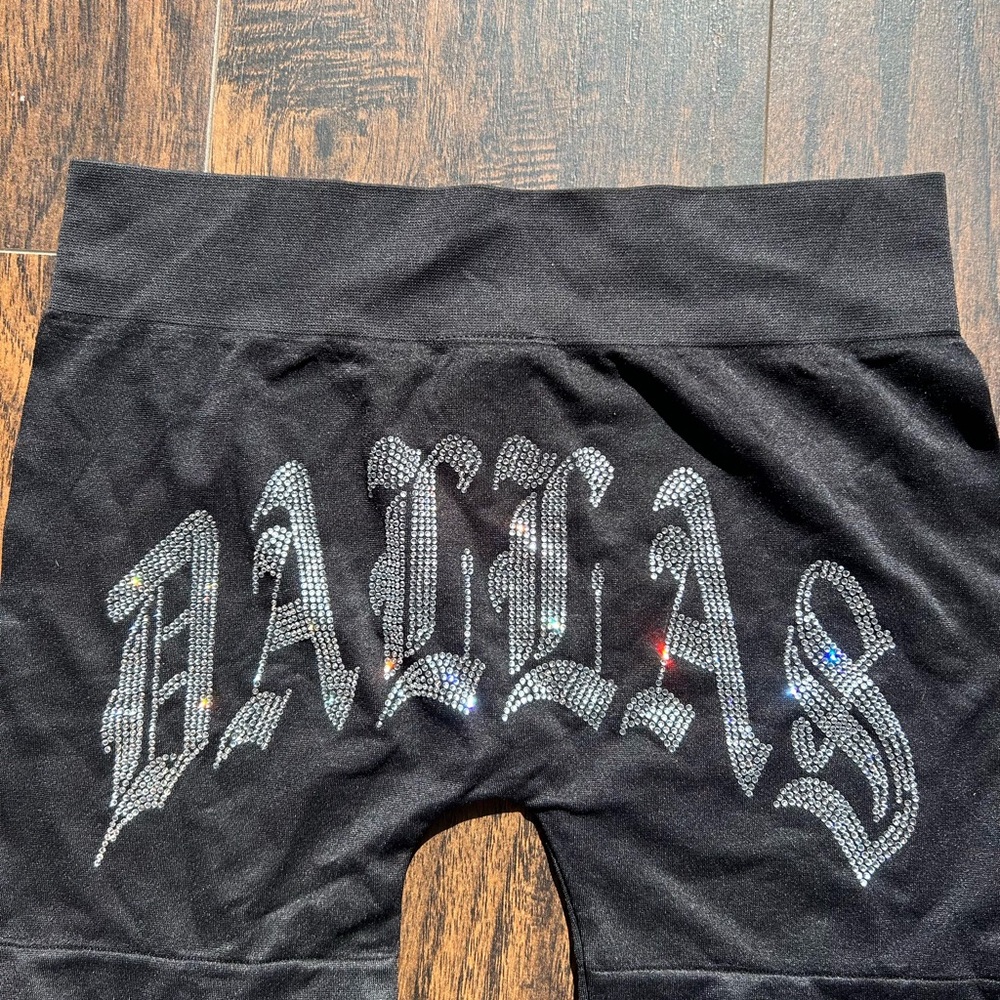 Black Athletic Shorts with Rhinestone Design